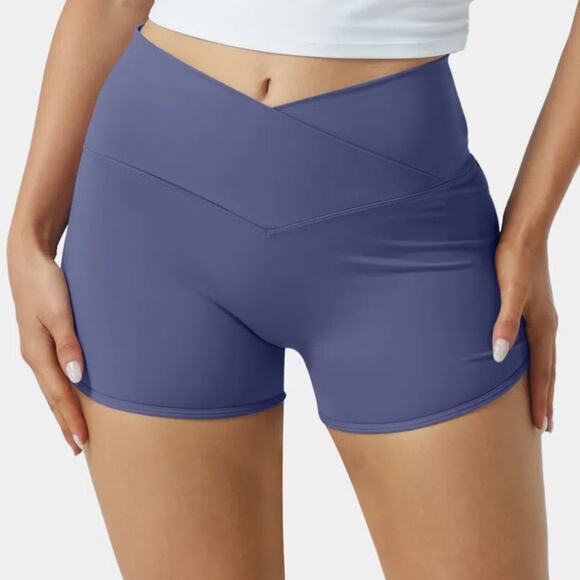 Halara Cloudful Air High Waisted Crossover‎ Butt Lifting Shorts 2.5'' Dusky Blue - Picture 1 of 5